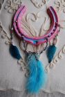 Pink with blue dreamcatcher with silver bow. SOLD.