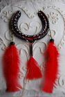Black and red dreamcatcher, red feathers. SOLD.